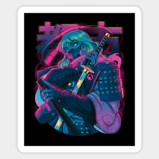 Cyber Neon Samurai Magnet